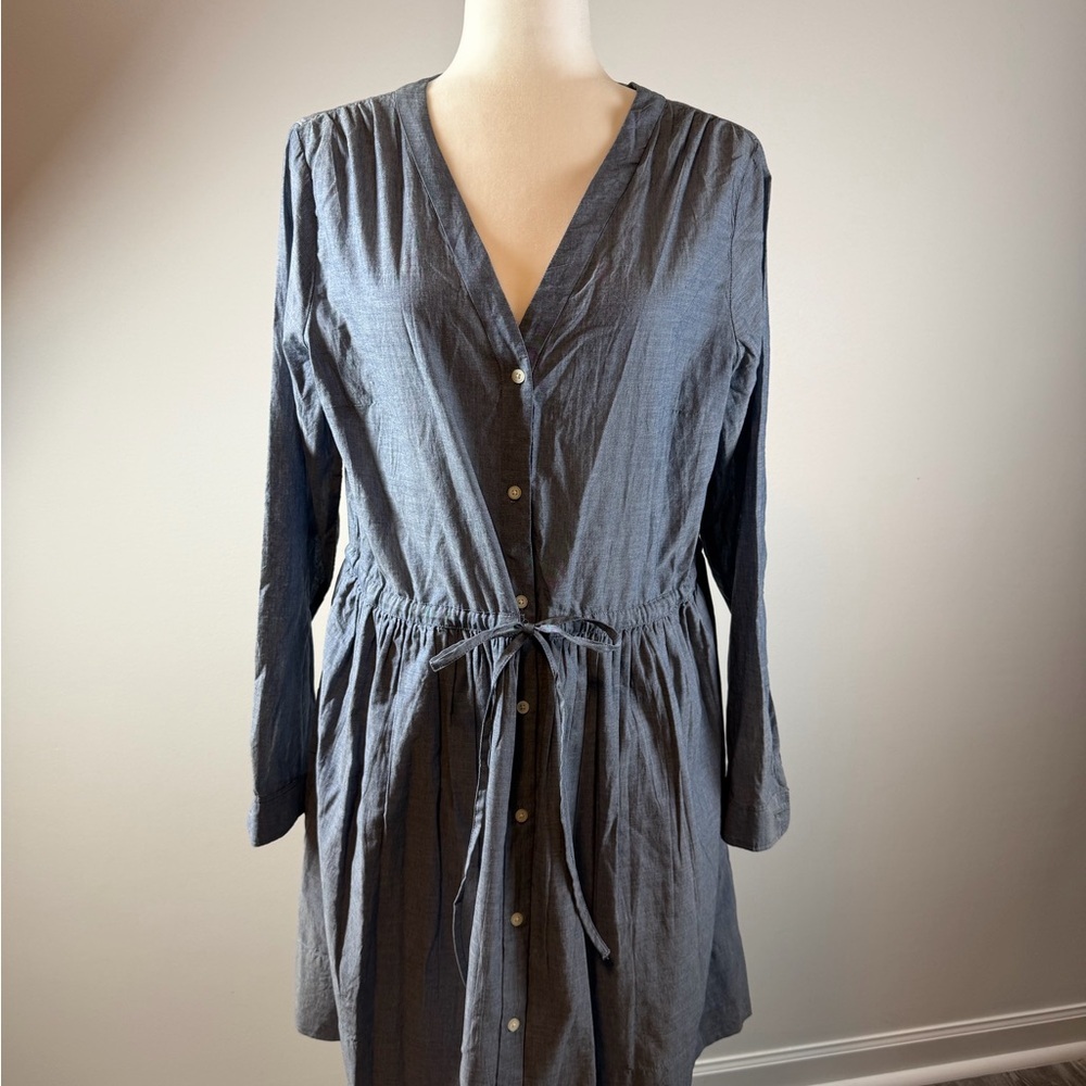 GAP Chambray Long Sleeve Button Front Fit & Flare Dress Size 14